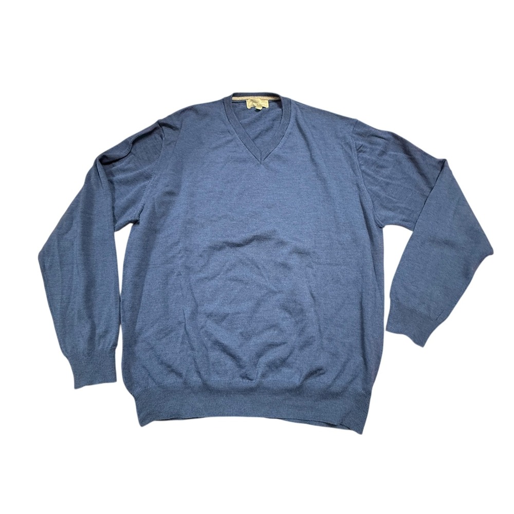 Toscano Firenze Patrick Assaraf Mens Blue‎ V-Neck 100% Merino Wool Sweater XL